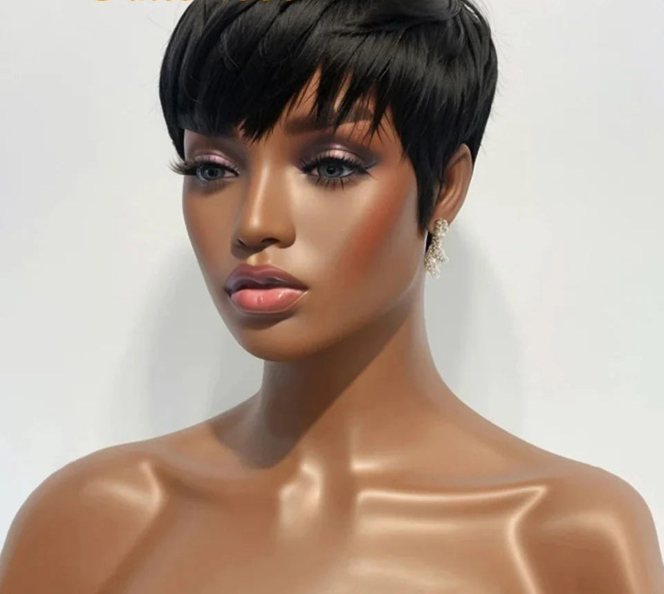 99J Burgundy Red Straight Bob Pixie Human Hair Wig with Bangs | Brazilian Remy Hair for Women Luxegan