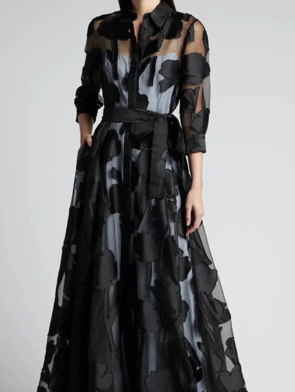 Polka Dot A-Line Maxi Dress | Turn-Down Collar 3/4 Sleeve Elegant Vintage Long Dress Luxegan