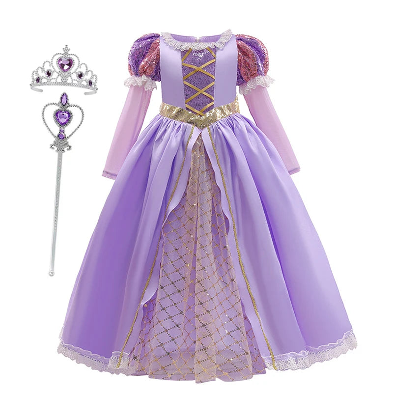 Girls' Rapunzel Princess Costume Dress | Kids Tangled Cosplay Carnival Disguise Gown | Short-Sleeve Ankle-Length Birthday Party Outfit for 2-10 Years Luxegan