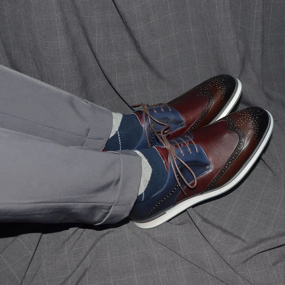 Autumn Winter Men's Brogue Derby Sneakers | Sophisticated Wingtip Wingtip Toe Dress Shoes | Elegant "Handmade Mixed Colors" Silhouette | "Dignified" Breathable Genuine Leather Footwear for Radiant Versatile Casual Styling Luxegan