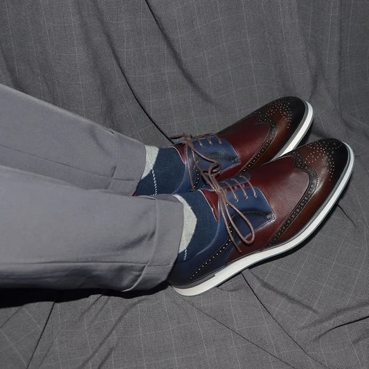 Autumn Winter Men's Brogue Derby Sneakers | Sophisticated Wingtip Wingtip Toe Dress Shoes | Elegant "Handmade Mixed Colors" Silhouette | "Dignified" Breathable Genuine Leather Footwear for Radiant Versatile Casual Styling Luxegan