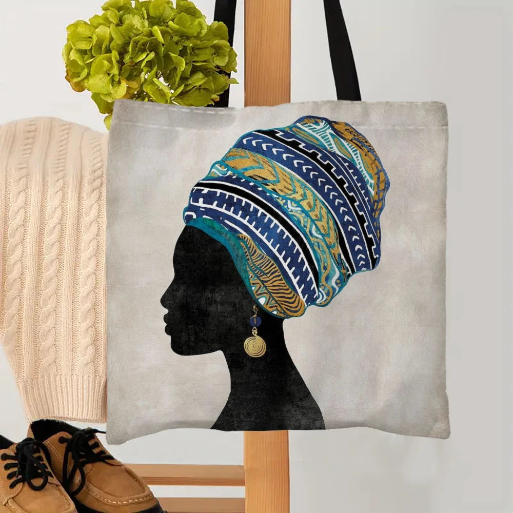 African-Inspired Tote Bag | Sophisticated Durable Linen Shoulder Bag | Elegant Reusable Shopping & Beach Carryall | "Dignified" Structured Square Bag for Versatile Casual Styling Luxegan