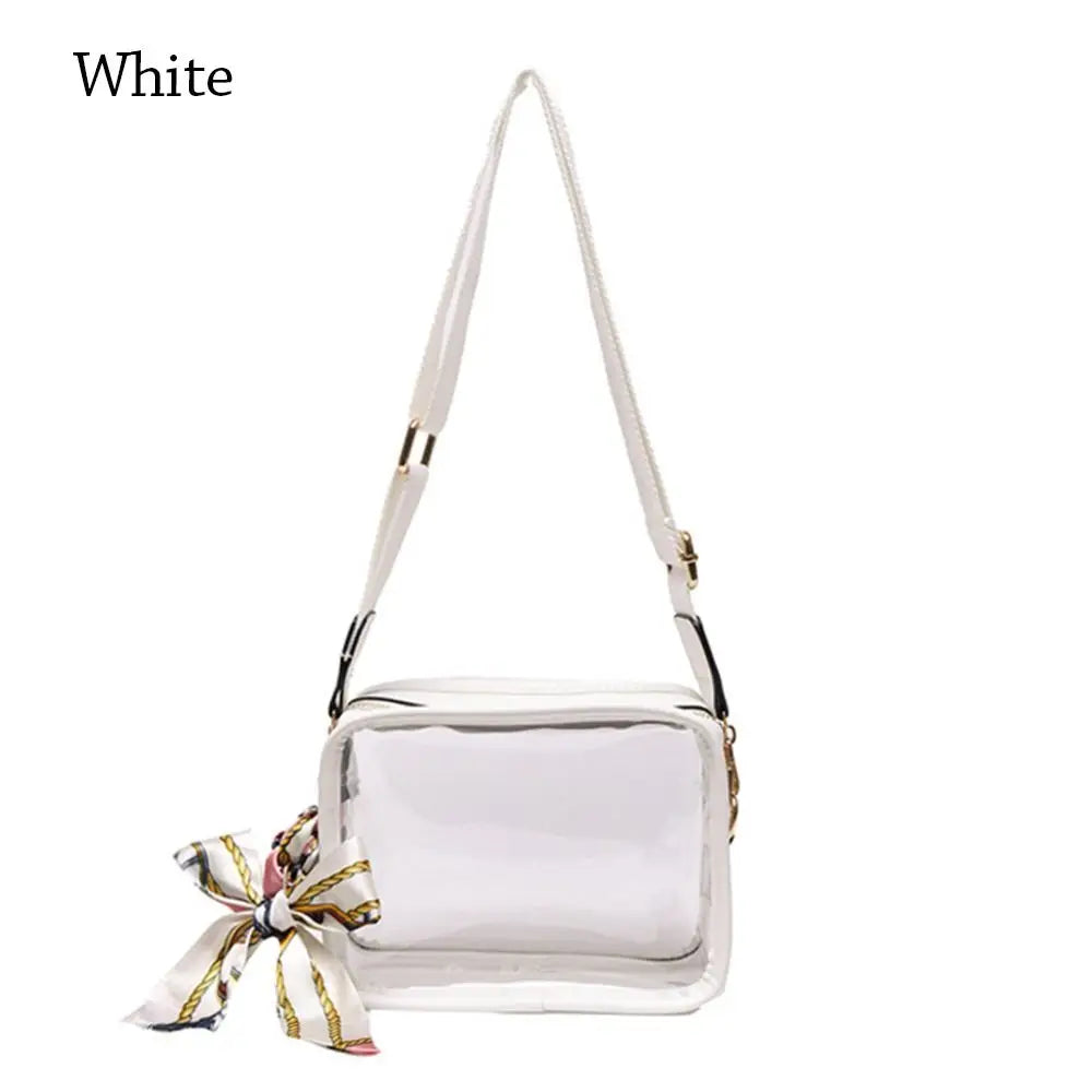 Fashion Transparent PVC Jelly Handbag | Solid Color Shoulder Messenger Crossbody Bag for Women & Girls (Ribbons Excluded) Luxegan
