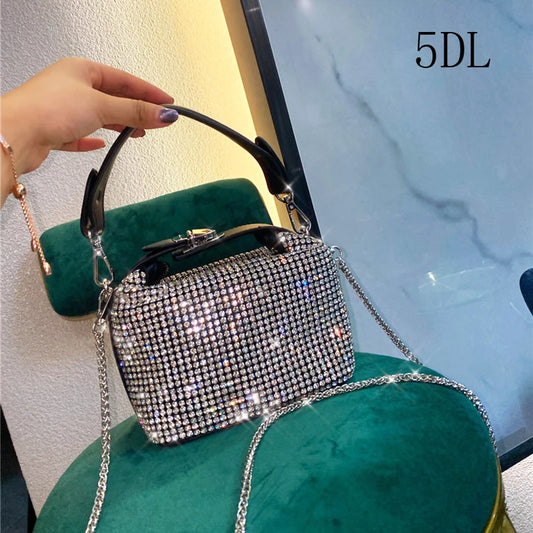 Luxury Designer Brand Silver Clutch Purse | Women's Evening Banquet Bag & Crystal Rhinestone Shoulder Bag (Fashion Handbags) Luxegan
