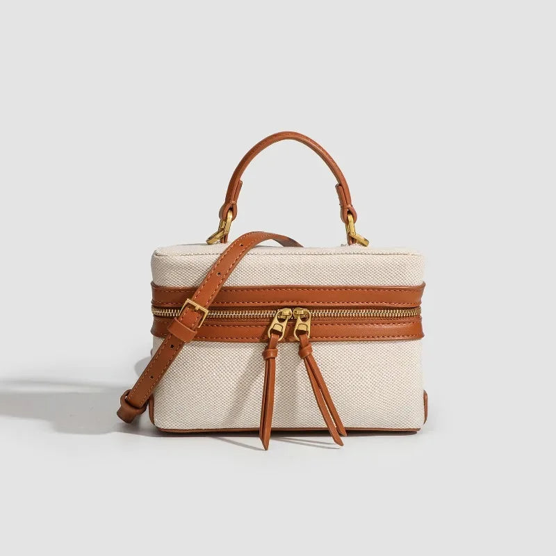 Fashion Box Women’s Handbag | Sophisticated Designer Thick Canvas Shoulder Bag | Elegant Casual Spring & Summer Crossbody | Luxury Small Square Purse with "Dignified" Structured Frame Luxegan