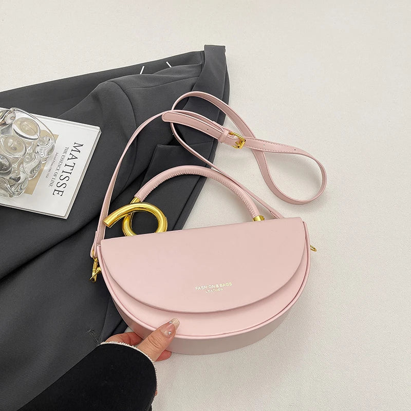 Designer Semicircle Saddle Crossbody | Small Hard PU Leather Handbag Luxegan