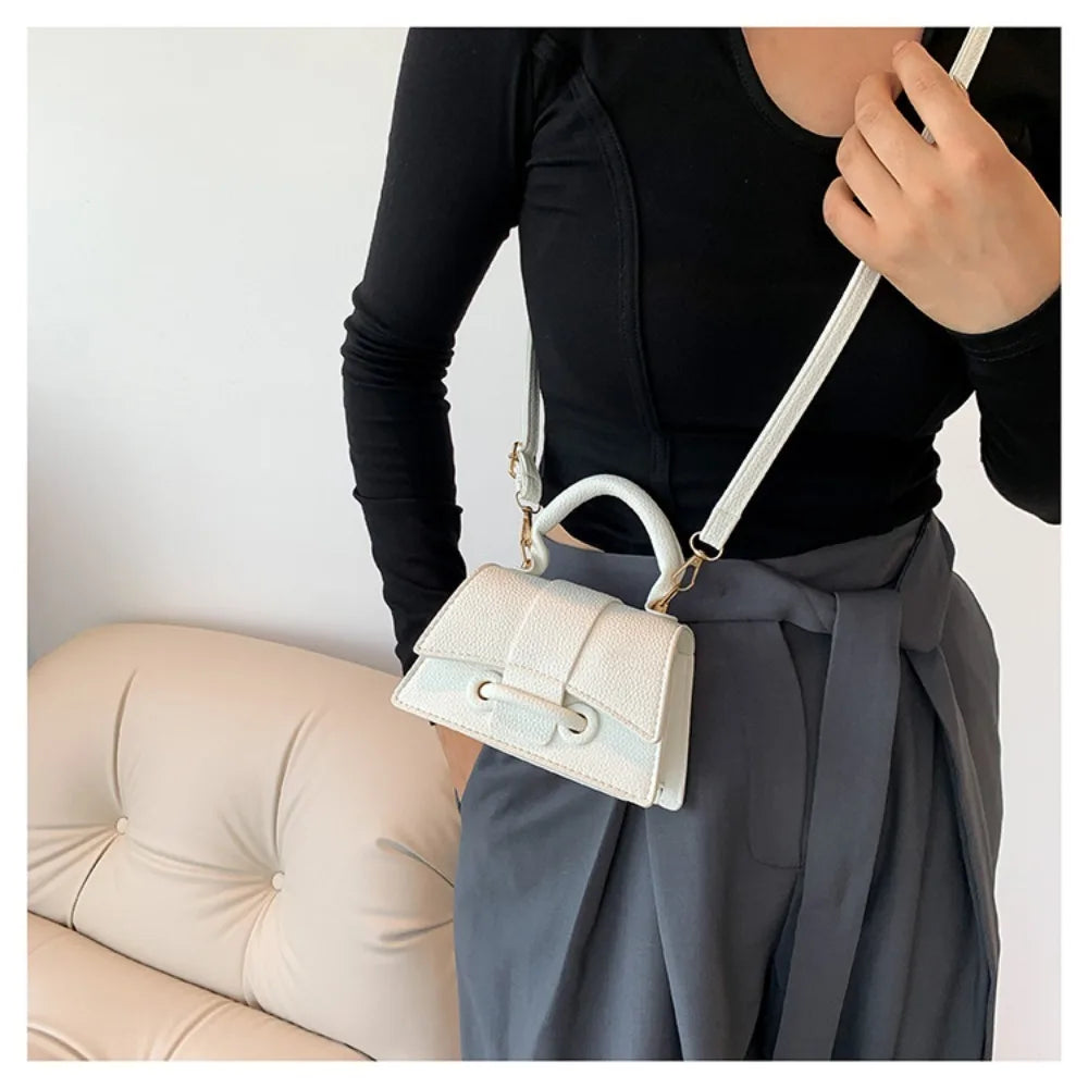 High Quality Fashion PU Leather Bag | Solid Color Shoulder Crossbody Bag & Cute Buckle Square Bag (Hand Carry Small Messenger Bag) Luxegan