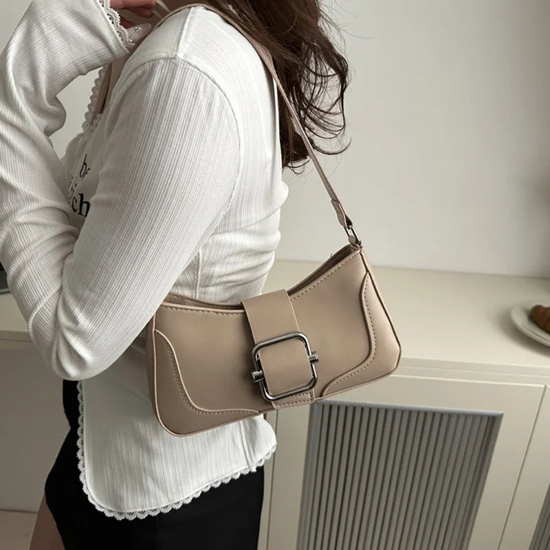Women's Shoulder Bag | Fashionable Solid PU Leather Handbag & Casual Crossbody Purse