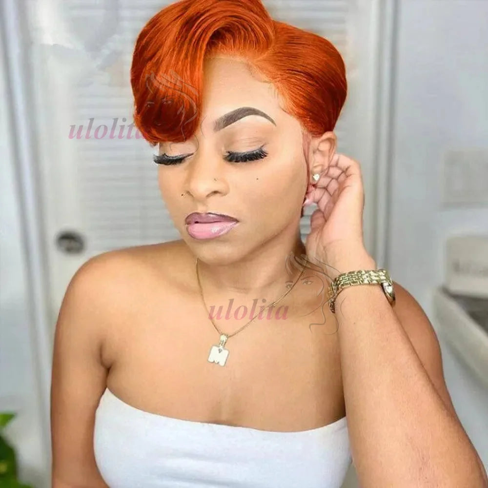 Short Bob Wig Pixie Cut Wig Straight Human Hair Wig 13X4 Transparent Lace Frontal Wig For Women Highlight Straight Pixie Cut Wig