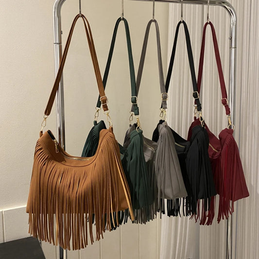 Vintage Tassels Crossbody Bag for Women | Large Capacity Casual Fringes Shoulder Bag | Sophisticated Linen Outdoor Travel Handbag | Elegant Bohemian Casual Tote Purse for Ladies Luxegan
