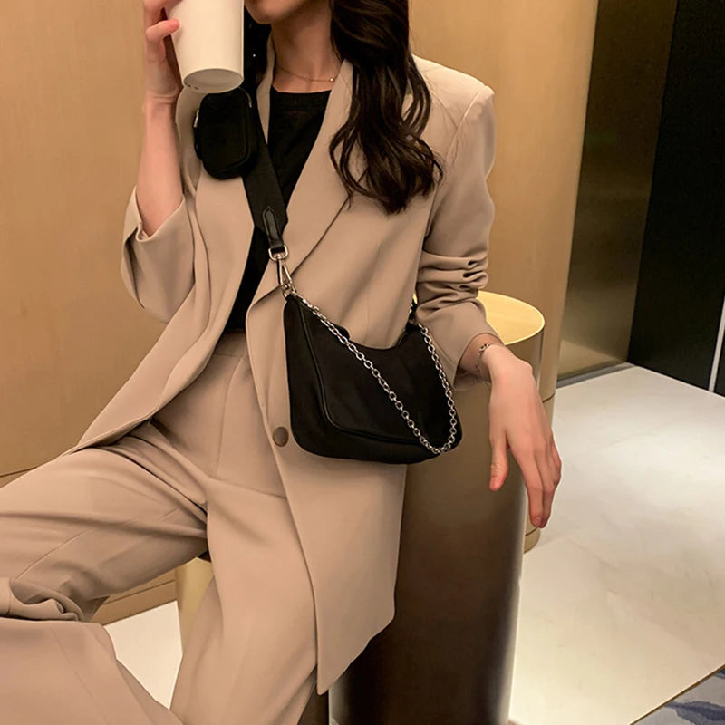 Casual Nylon Waterproof Women Shoulder Hobo Bags | Fashion Cool Black Chain Decolr Armpit Crossbody With Small Purse Luxegan