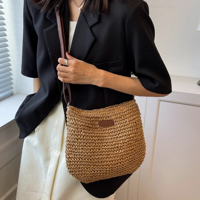 Woven Summer Fashion Straw Bag | High Quality Beach Holiday Crossbody Bag (Large Capacity Shopping Shoulder Handbag for Women) Luxegan