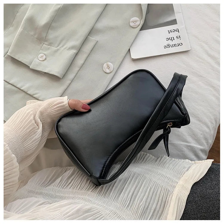 Retro Forearm Bag for Women | PU Leather Bow Handbag & Baguette Shoulder Bag (Western Style Underarm Bag, Casual Tote) Luxegan