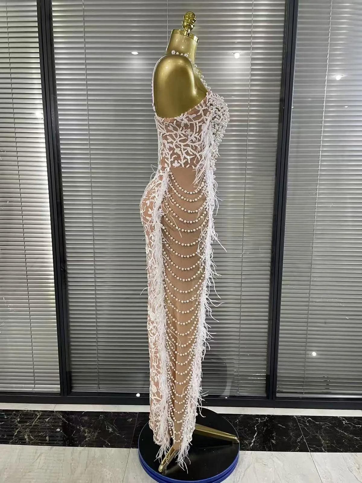 Solid Square Collar Spaghetti Strap Beaded Slim Fit Sheath Ankle-Length Dress – Dropped Waist, All Season Luxegan