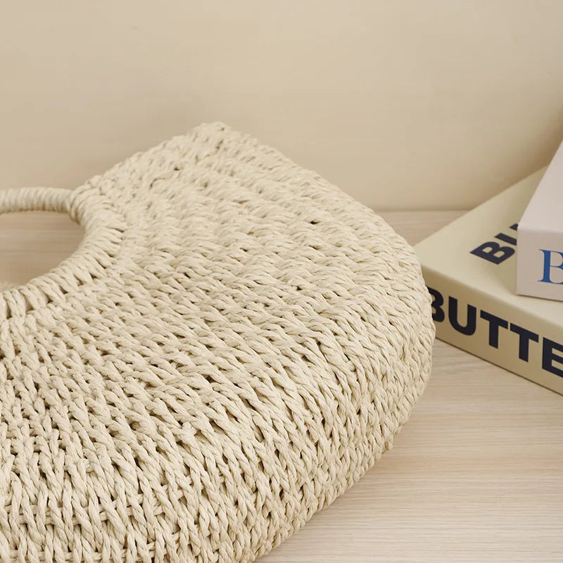 Handmade Moon Straw Beach Bag | Hard Woven Bohemian Tote Luxegan
