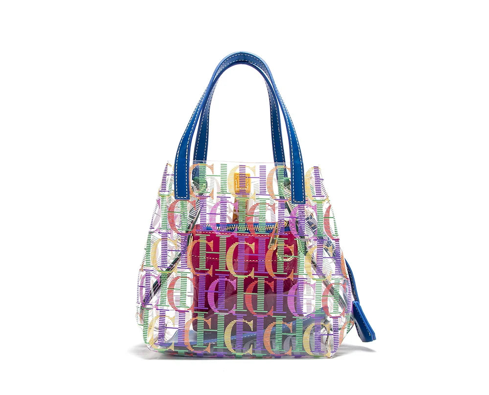 PVC Letter Print Bucket Bag | Transparent Large Capacity Tote & Travel Crossbody Luxegan