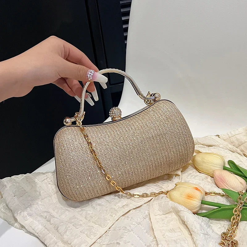 Elegant Chain Evening Dinner Bag | Vintage Shell Shoulder Bag for Women | Fashionable Top-Handle Satchel | Chic PU Leather Underarm Crossbody Bag Luxegan