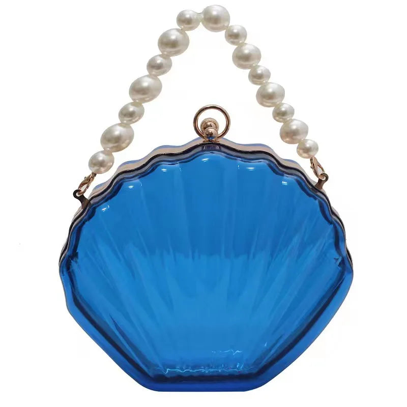PVC Transparent Shell Bag | Hard Pearl Chain Crossbody & Evening Clutch Luxegan