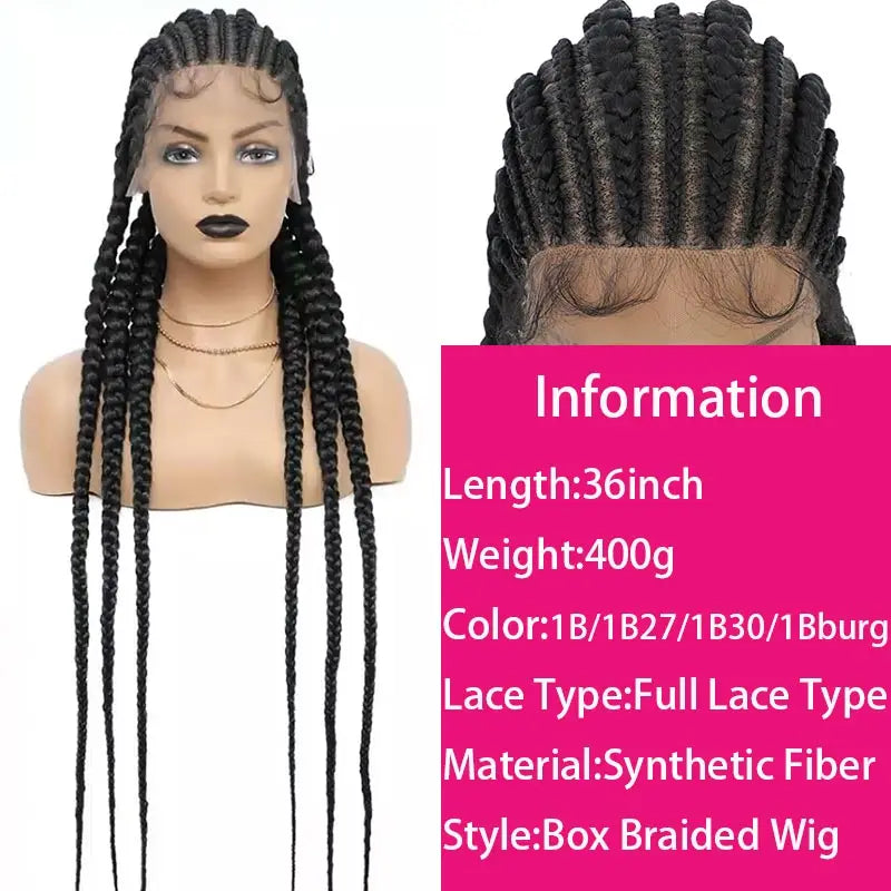 20-36 Inch Jumbo Box Cornrow Faux Locs Wig | Full Lace