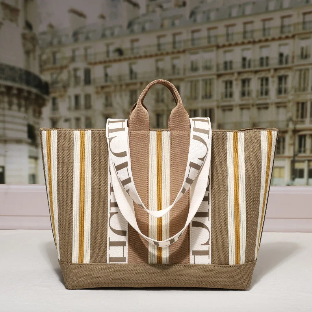 Classic Ladies Crossbody Bag | Large Capacity Commuter Style Tote Bag (Simple Stripe Design Shoulder Bag with Letters) Luxegan