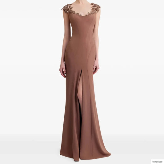 Crystal Draped Mermaid Evening Gown | V-Neck Sleeveless Floor-Length Prom Dress Luxegan