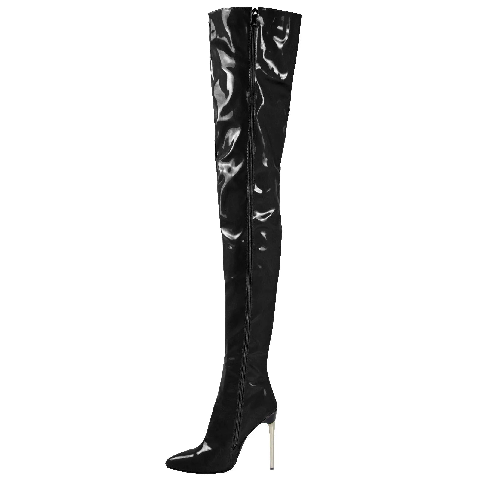 Patent Leather Over-the-Knee Stilettos | Sophisticated Super High Heel Thigh-High Boots | Elegant "Handmade Modern" Silhouette | "Dignified" Sexy Pointed Toe Winter Boots for Radiant Versatile Styling Luxegan