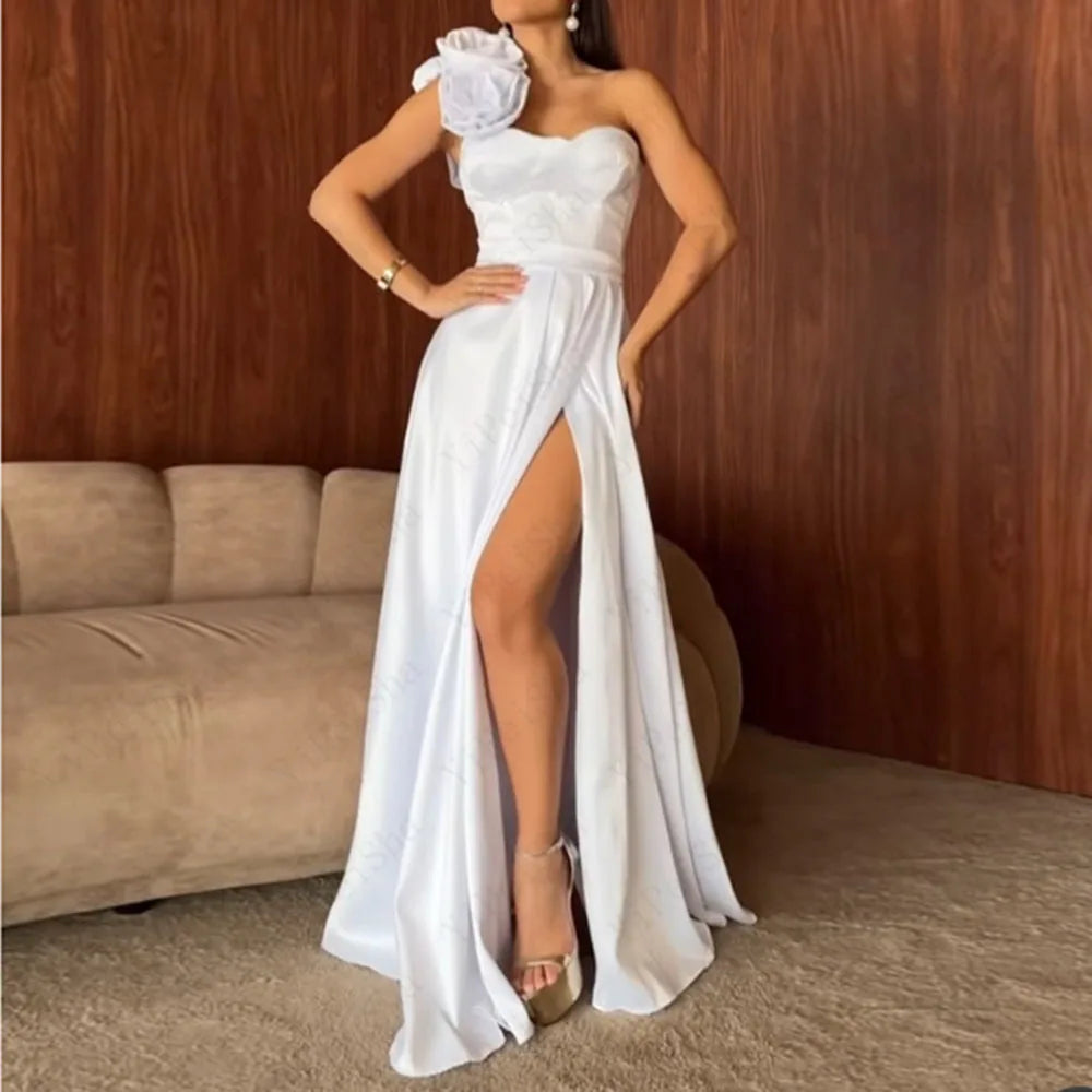 Floral Side-Split A-Line Prom Gown | One-Shoulder Sleeveless Floor-Length Evening Dress Luxegan