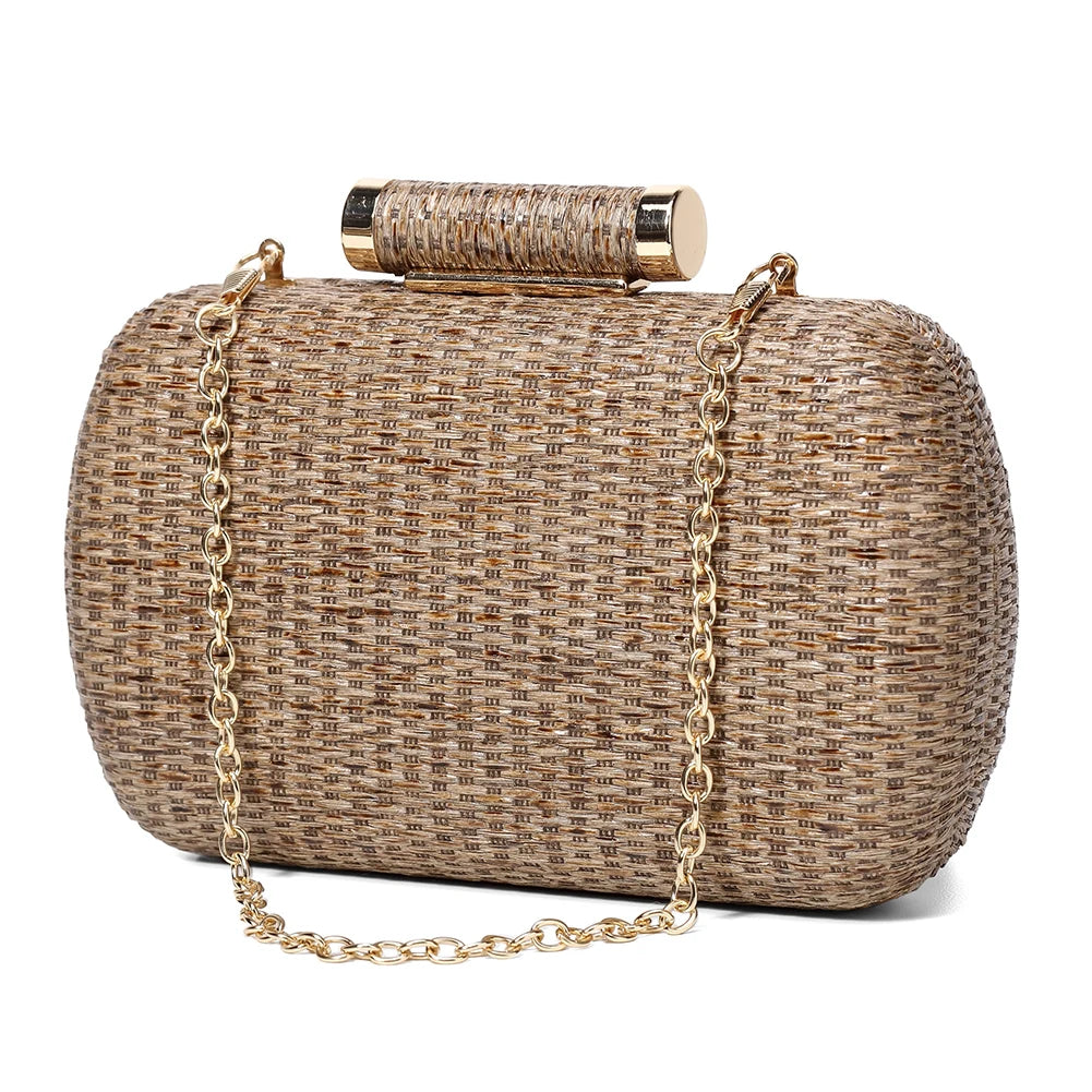 Summer Crochet Vintage Dinner Bag | Hand-Woven Straw Weaving Clutch Bag & Chain Crossbody Bag Luxegan