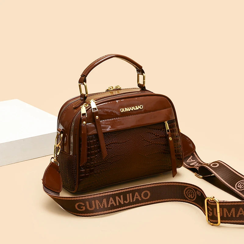 High-Quality PU Leather Fashionable Women's Crossbody Bag | Crocodile Luxury Designer Square Bag (Burgundy Elegant Hand Bag) Luxegan