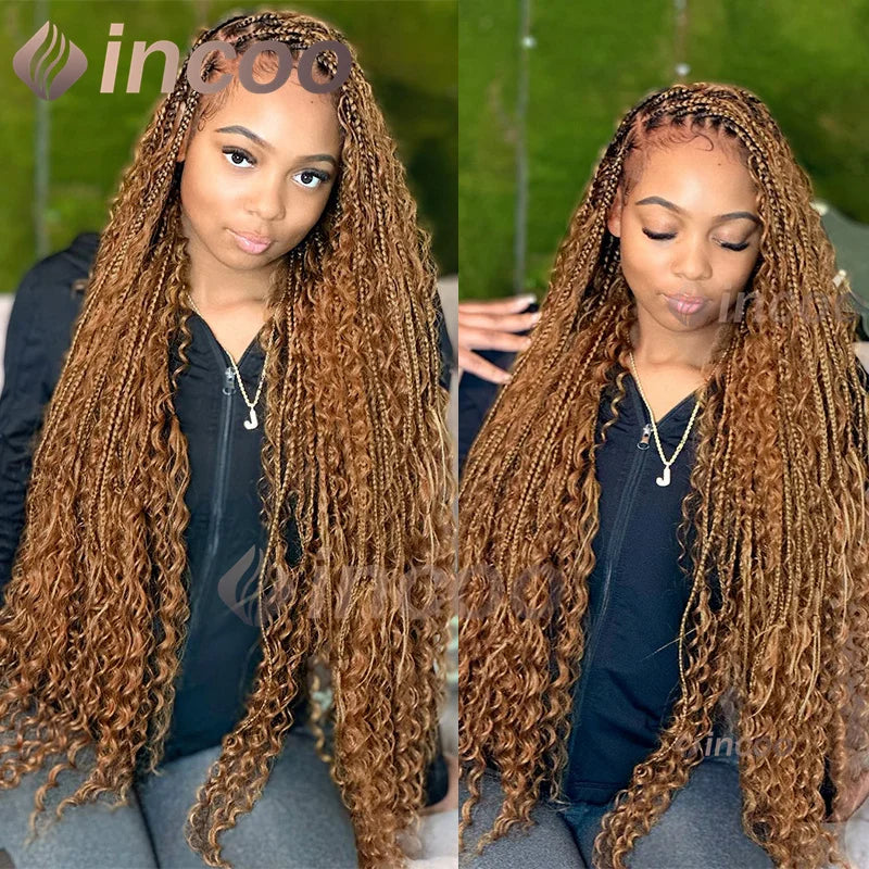 32-36 Inch Boho Box Braids Goddess Locs Wig | 360 Full Lace