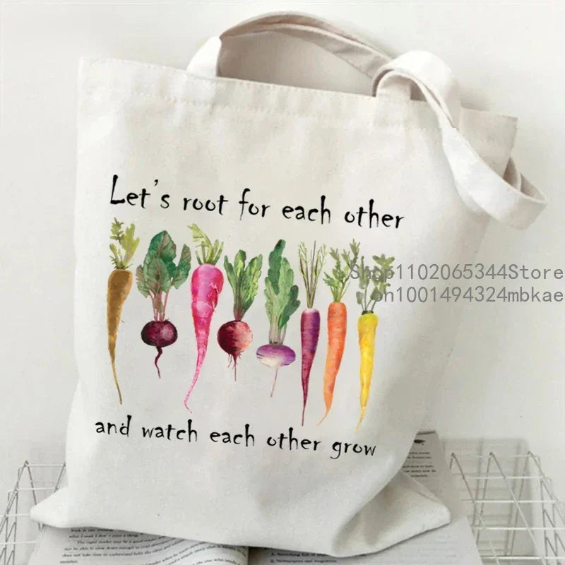 Vintage Radish Canvas Tote Bag | Women Gardening Lover Beach Shoulder Bag | Funny Phytology Travel Shopping Bags Plant Style Handbag Luxegan