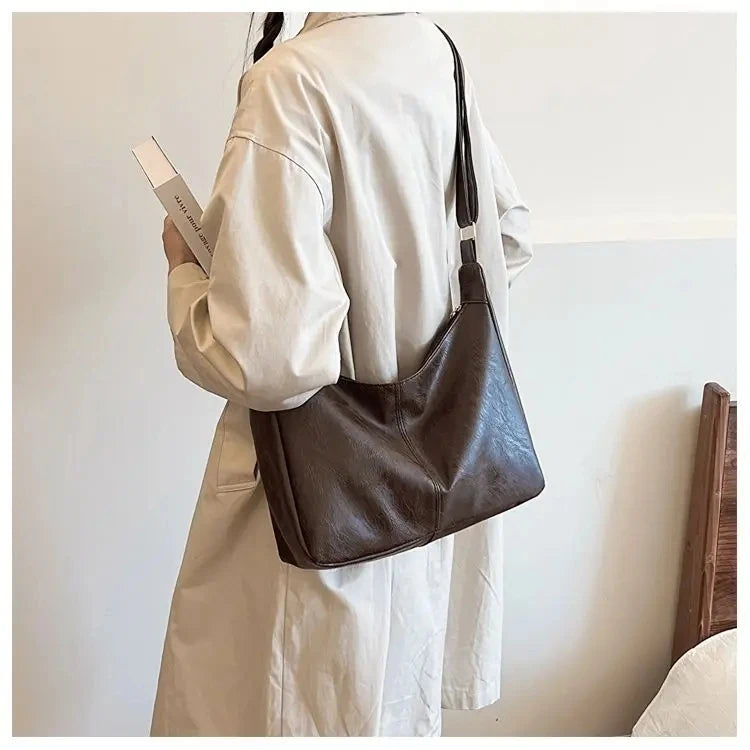 Maillard Style PU Leather Commuter Tote | Vintage High-Capacity Fashion Handbag | Stylish Texture Crossbody & Shoulder Bag for Women (Temperament Collection) Luxegan