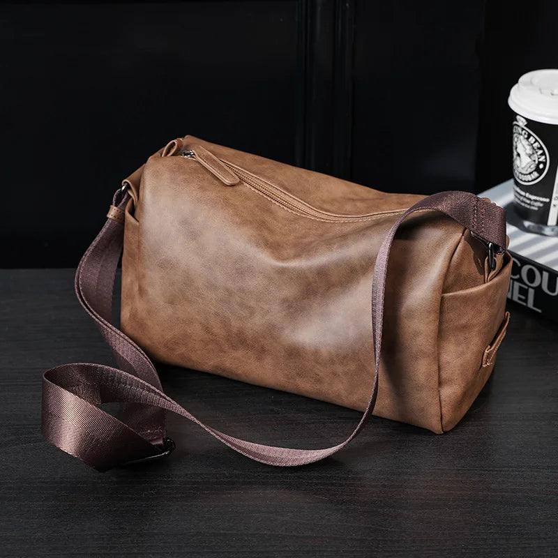Soft Leather Men's Crossbody Bag | Shoulder Messenger Bag & Casual Simple Design Solid Sling Shoulder Bag Pack Luxegan