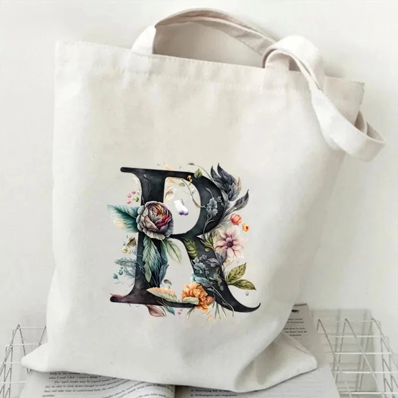 Harajuku Letter & Flower Canvas Tote | Eco Reusable Shopping Bag Luxegan
