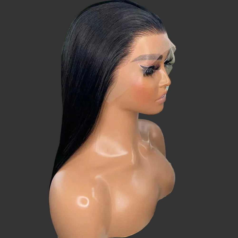 Jet Black Silky Straight Futura Synthetic 13x4 Lace Front Wig - 150% Density Glueless Pre-Plucked Hairline Short Bob Wig - Japan Heat-Resistant Fiber Free Part Wig for Women (#1 Black) Luxegan
