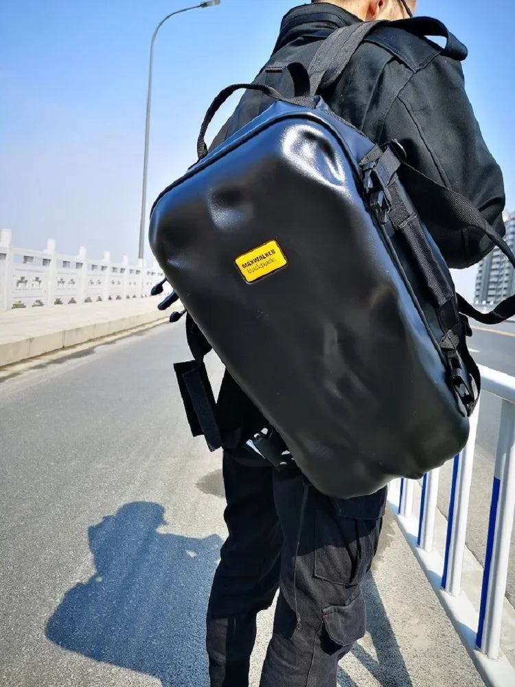 High-End Design "Crash" Backpack for Men | Hard-Shell ABS Moto & Biker Travel Bag | Ins Trend Fitness & Sports Training Pack | 20-35L Unisex Waterproof Tech Backpack Luxegan