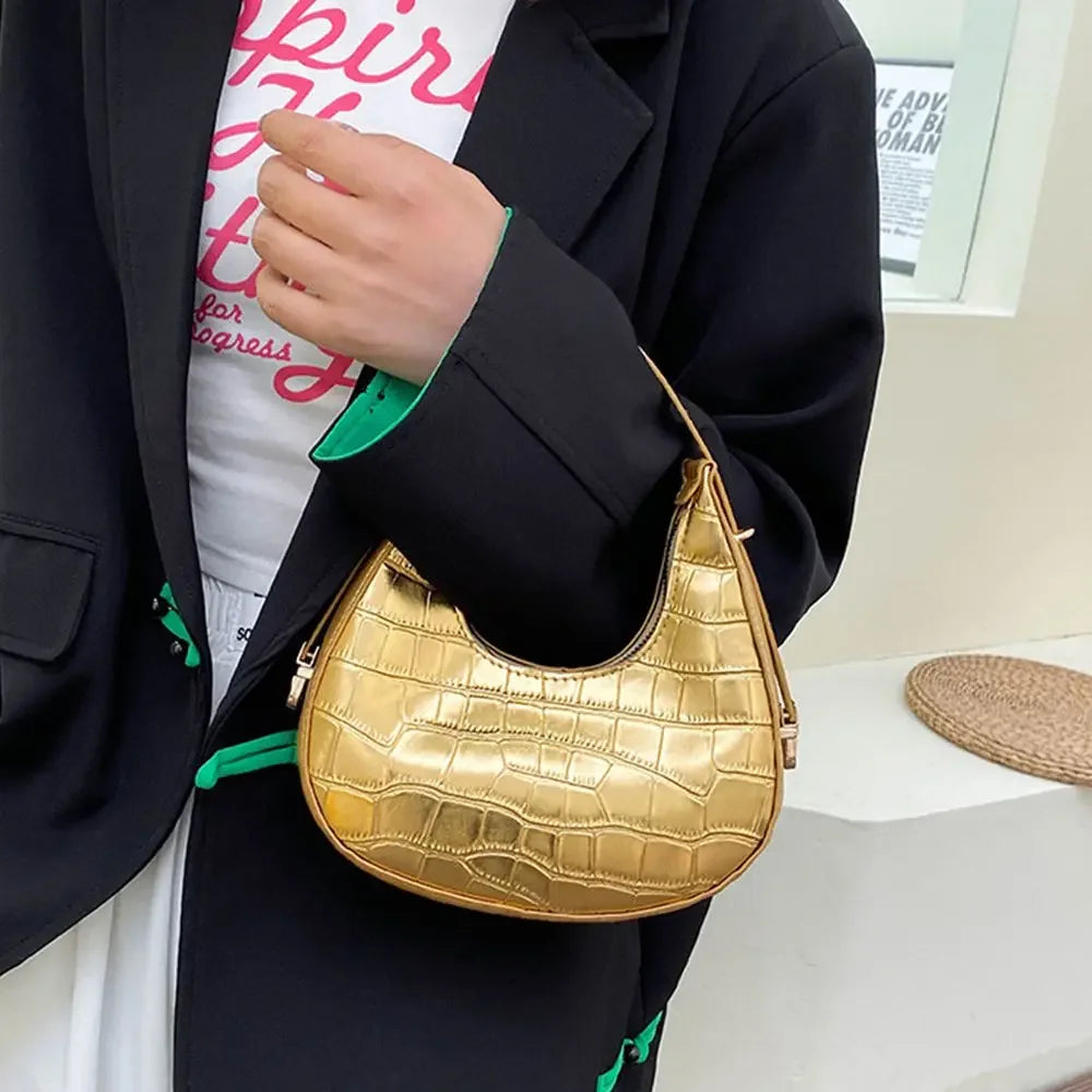 Women's Crocodile Grain Underarm Bags | PU Fashion Shoulder Bag Cute Simple Handbags | Female Purses Women Bag Clutch Purse Luxegan