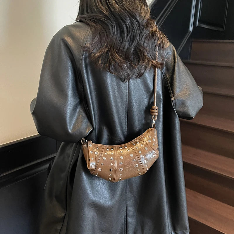 LEFTSIDE Rivets Design PU Leather Underarm Bags for Women 2025 New Punk Style Trend Female Shoulder Crossbody Bag Handbags