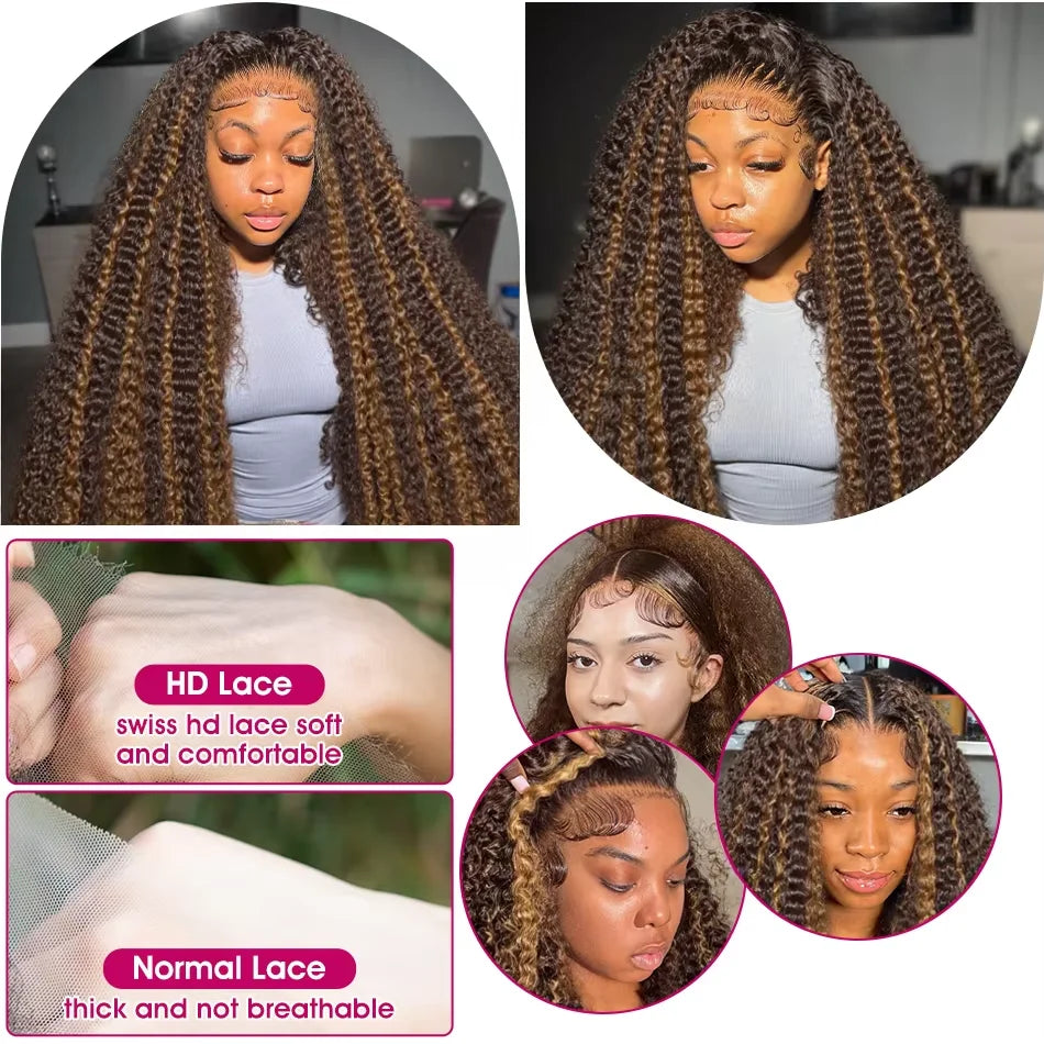 250% Density Honey Blonde Highlight Deep Wave HD Lace Wig | Sophisticated 13x6 & 13x4 Transparent Frontal | Elegant "100% Brazilian Remy" Silhouette | "Dignified" Pre-Plucked Ombre Colored Human Hair for Radiant Versatile Styling Luxegan