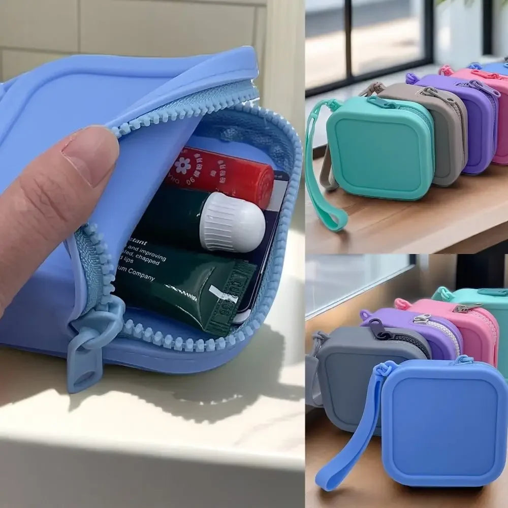 Silicone Solid Square Organizer | Zipper Waterproof Mini Wallet & Earphone Case Luxegan