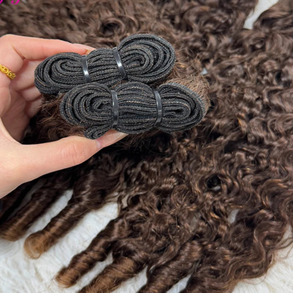 12A Grade Brown Burmese Pixie Curly Human Hair Bundles | 100% Brazilian Remy Human Hair Weaving | Machine Double Weft Pixie Curls Extensions for Full Head Luxegan