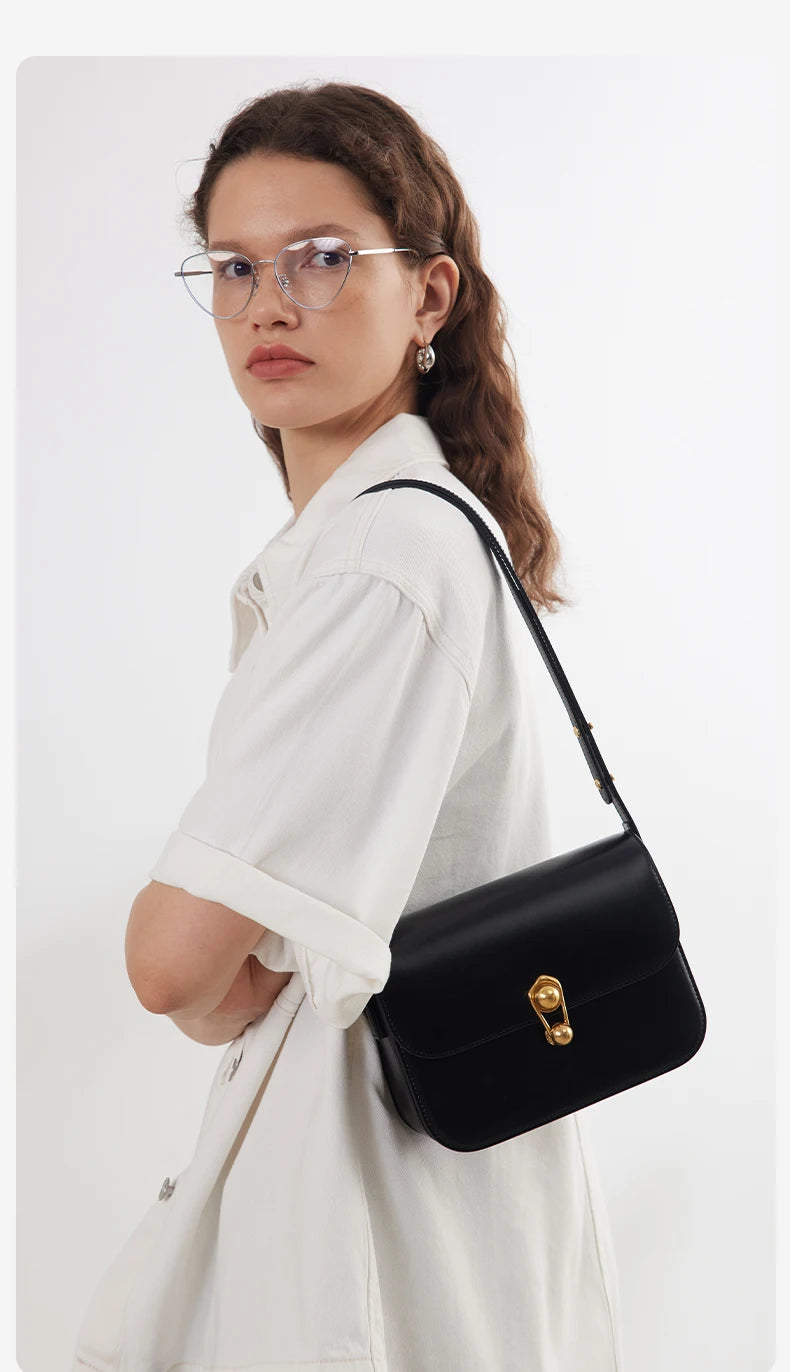 Women's Bag Luxury Brand | New Fashion Shoulder & Crossbody Square Bags (Designer Split Leather Tote Handbag with Lock) Luxegan