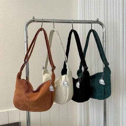 Corduroy Crossbody Bag | Large Capacity Shoulder & Messenger Handbag Luxegan