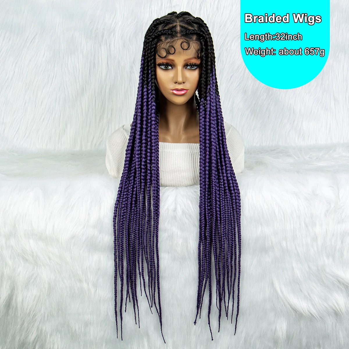 Colorful Knotless Box Braids Wig | Full Lace Cornrow Accents | Black Women Luxegan