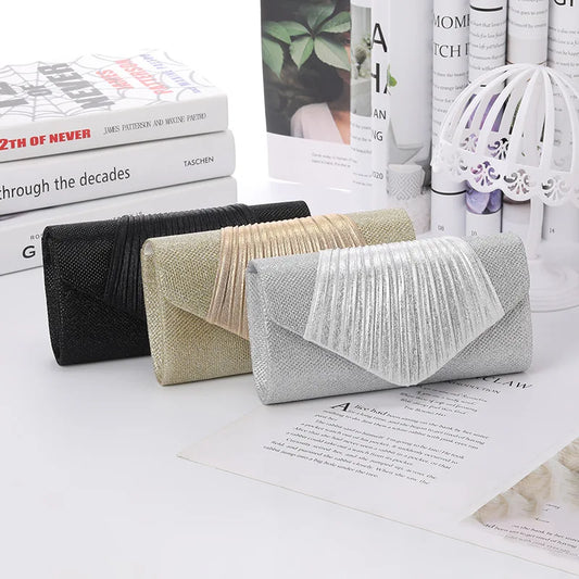 Luxury Women's Square Pleated Envelope Evening Clutch | Fashion Wedding Handbag Luxegan