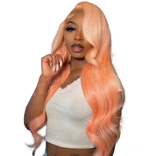 Light Orange Body Wave HD Lace Frontal Wig | 613 Colored Transparent Swiss Lace Wig | 13x4 & 13x6 Human Hair Wig for Women with T-Part and 4x4 Closure Options Luxegan