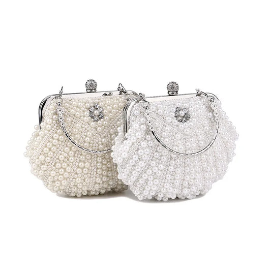 Pearl Shell Evening Bag | Vintage Beading Metal Clutch Luxegan