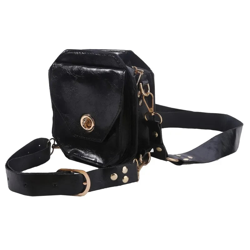 Punk Retro PU Square Waist Bag | Casual Small Square Hip Packs for Women (Multi-function Outdoor Leg Phone Pouch & Crossbody) Luxegan