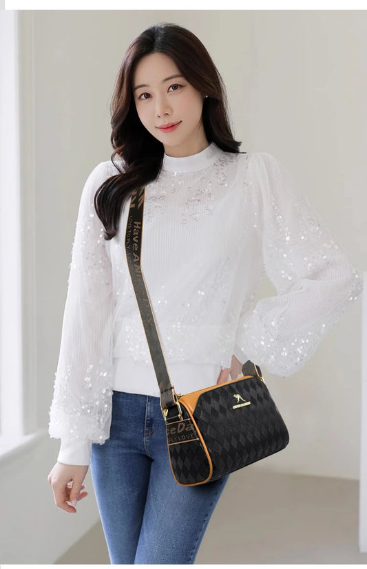 PU Leather Plaid Barrel Bag | Soft Casual Underarm Crossbody Messenger Bag Luxegan