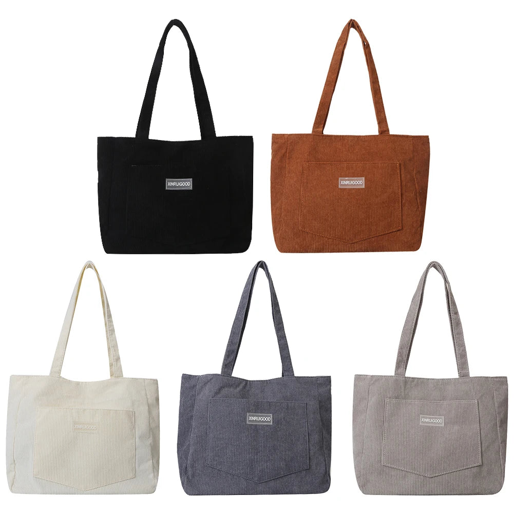 Corduroy Solid Casual Tote | Soft Trendy Large Capacity Shoulder Bag Luxegan